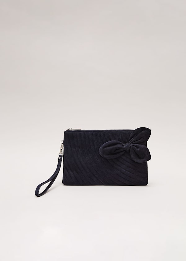 Suede Structured Bow Clutch Bag