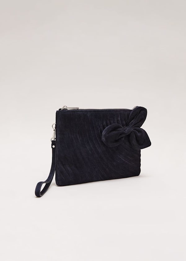 Suede Structured Bow Clutch Bag