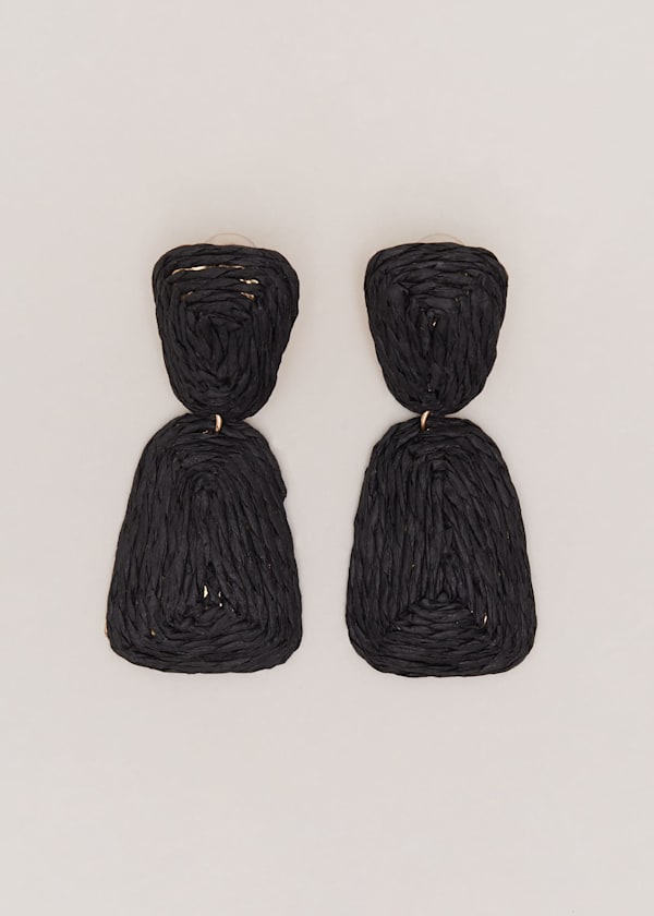 Black Raffia Square Drop Earrings