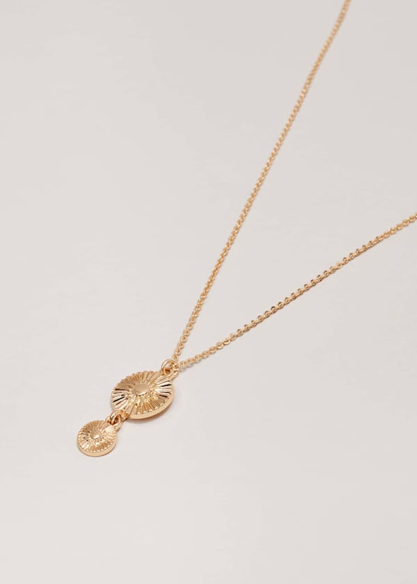 Gold Textured Disc Pendant Necklace