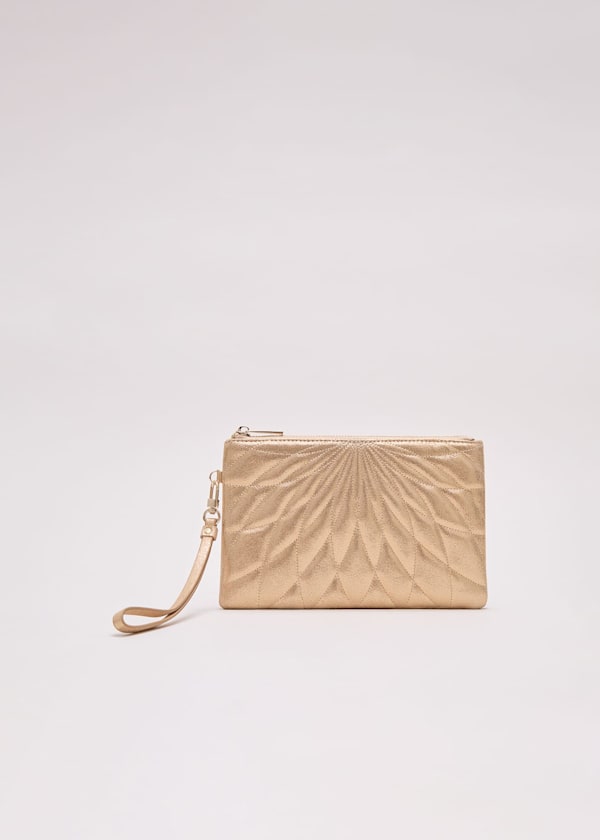 Gold Leather Crossover Stitch Clutch Bag