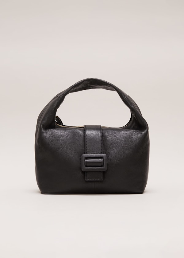 Black Leather Mini Buckle Tote Bag