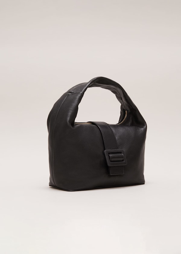 Black Leather Mini Buckle Tote Bag