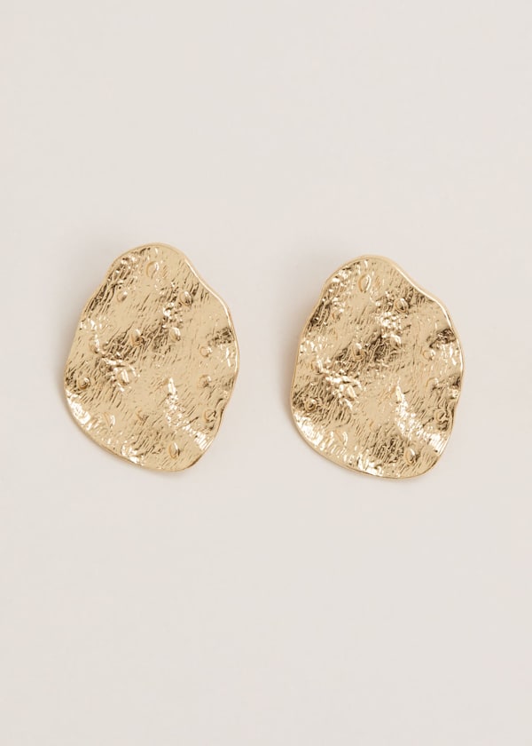Gold Large Textured Circle Stud Earrings