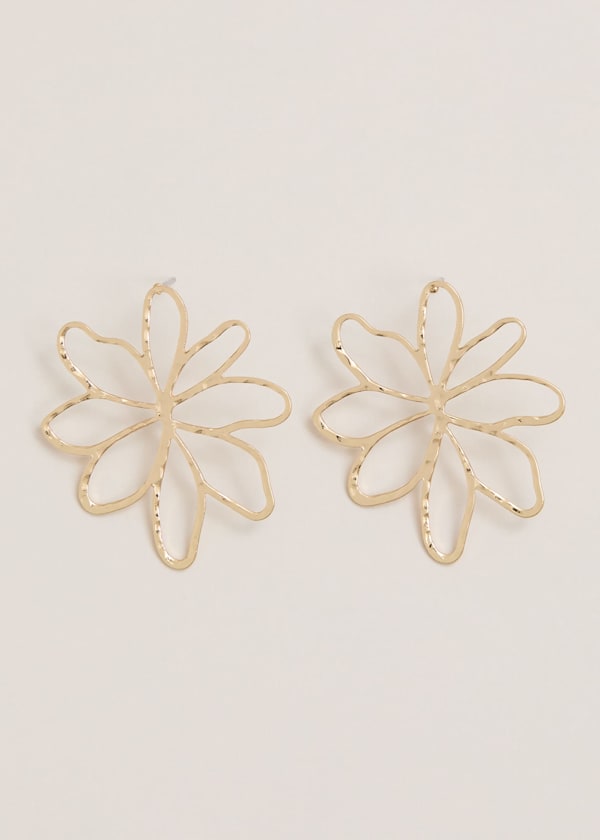 Gold Open Flower Stud Earrings