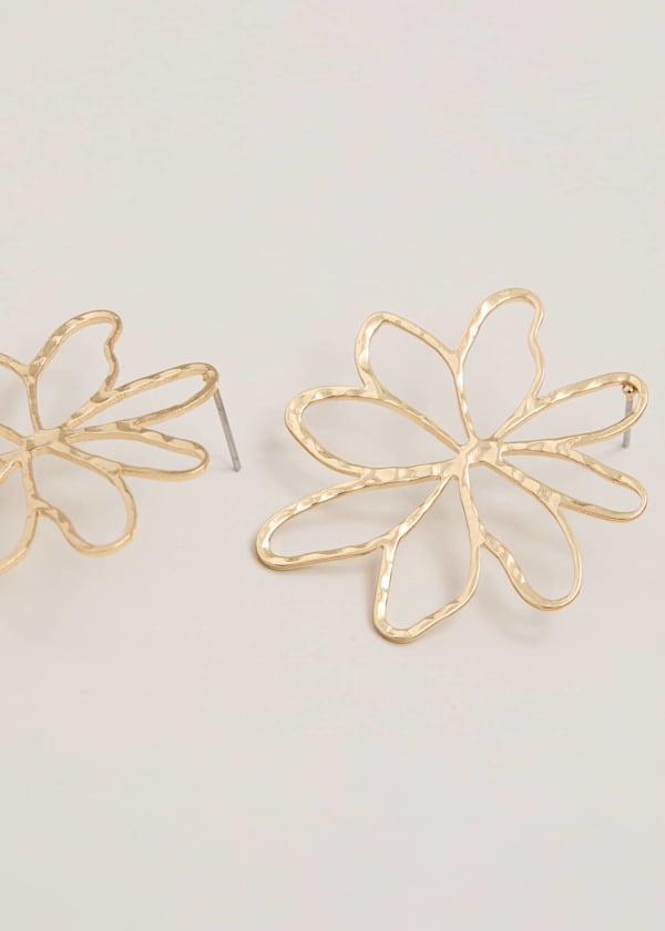 Gold Open Flower Stud Earrings