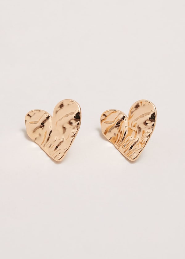 Gold Large Heart Stud Earrings