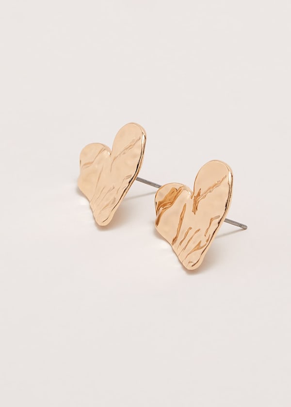 Gold Large Heart Stud Earrings