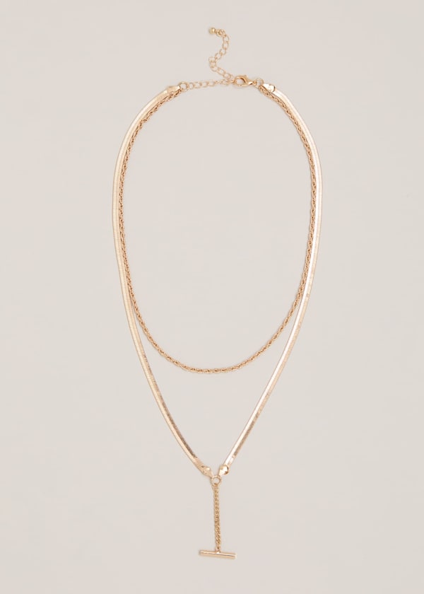 Gold Snake Chain T-Bar Necklace
