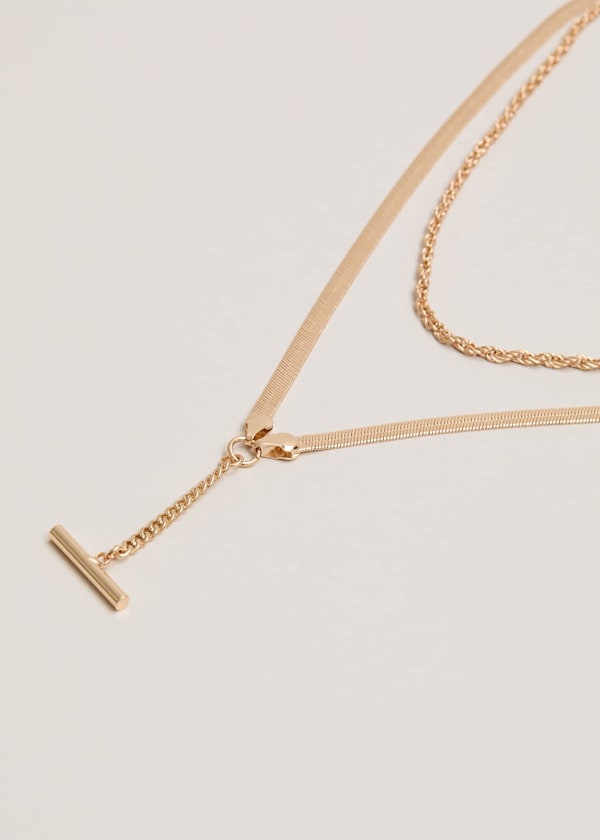 Gold Snake Chain T-Bar Necklace