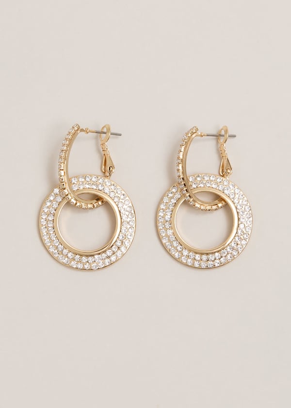 Gold Sparkle Circle Drop Earrings