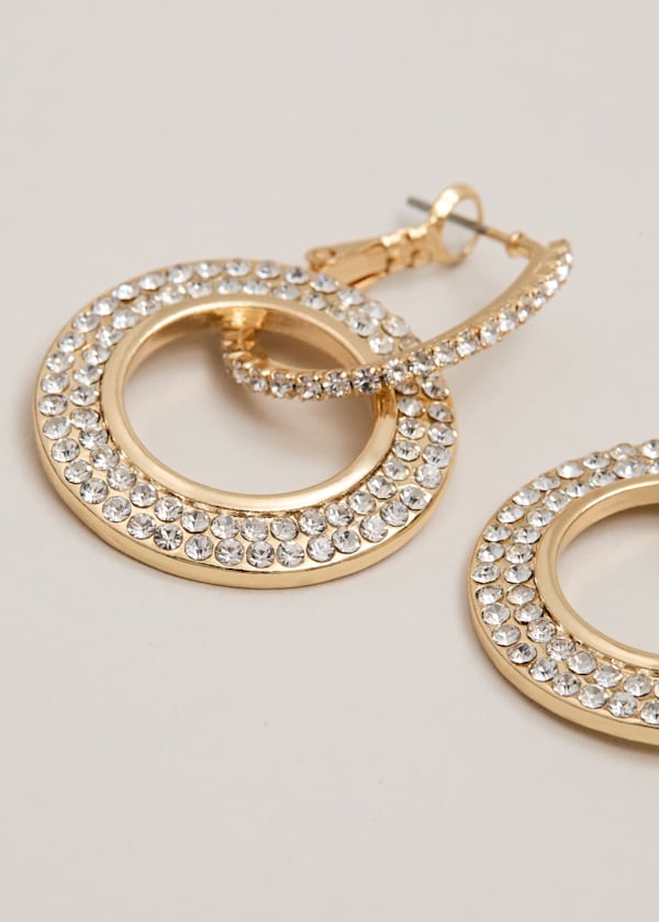 Gold Sparkle Circle Drop Earrings