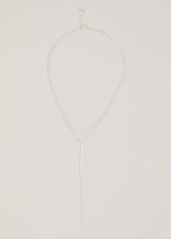 Silver Sparkle Dangle Lariat Necklace