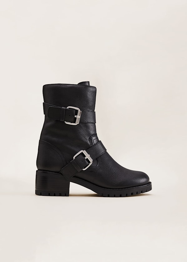 Alaska Black Leather Biker Boots