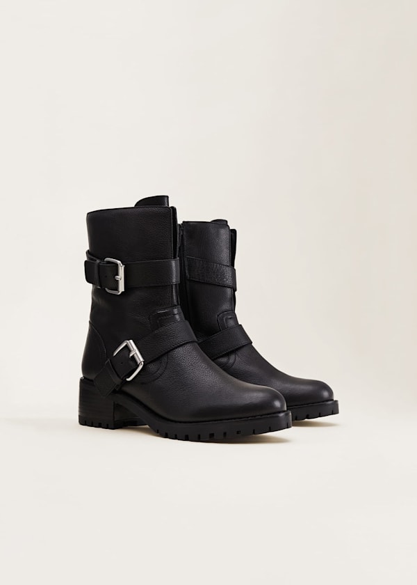 Alaska Black Leather Biker Boots