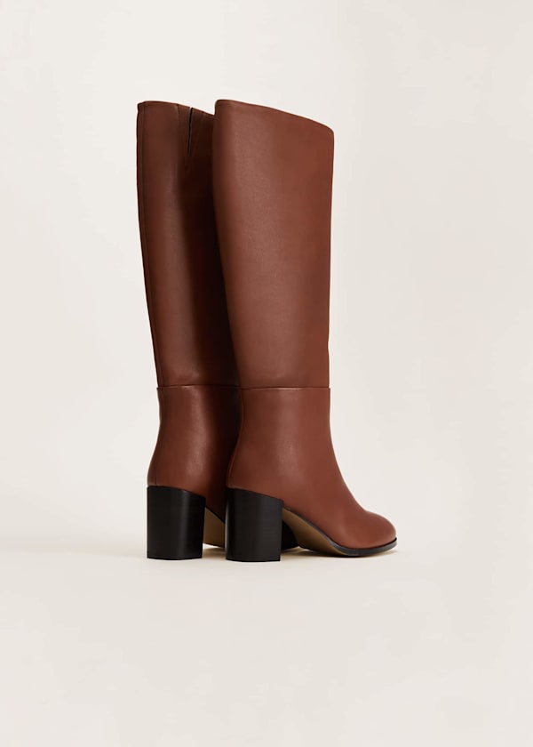 Jordan Tan Leather Long Knee Boots