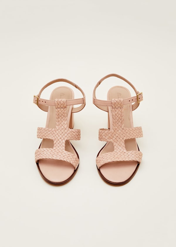 Plaited T Bar Heeled Sandal Shoe