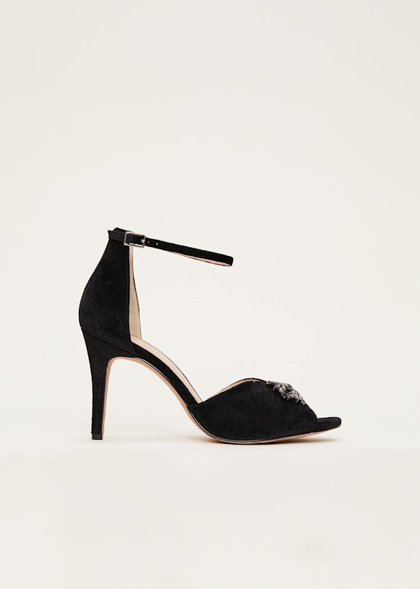 Jewel Front Velvet Sandal