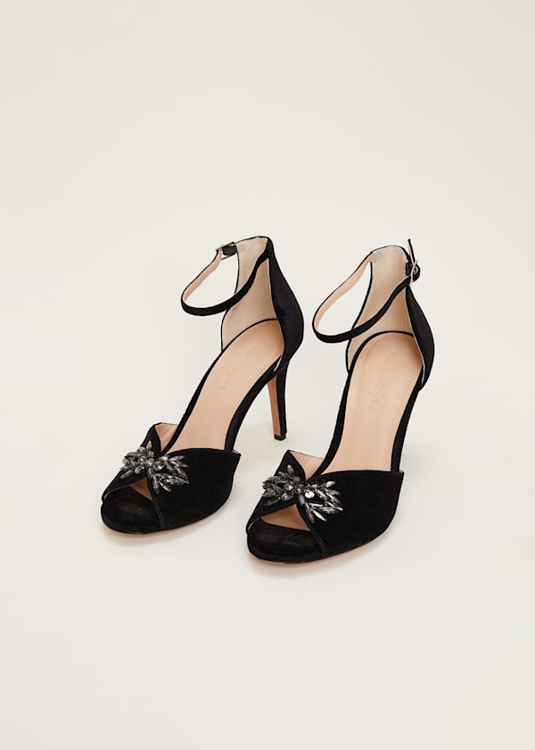 Jewel Front Velvet Sandal