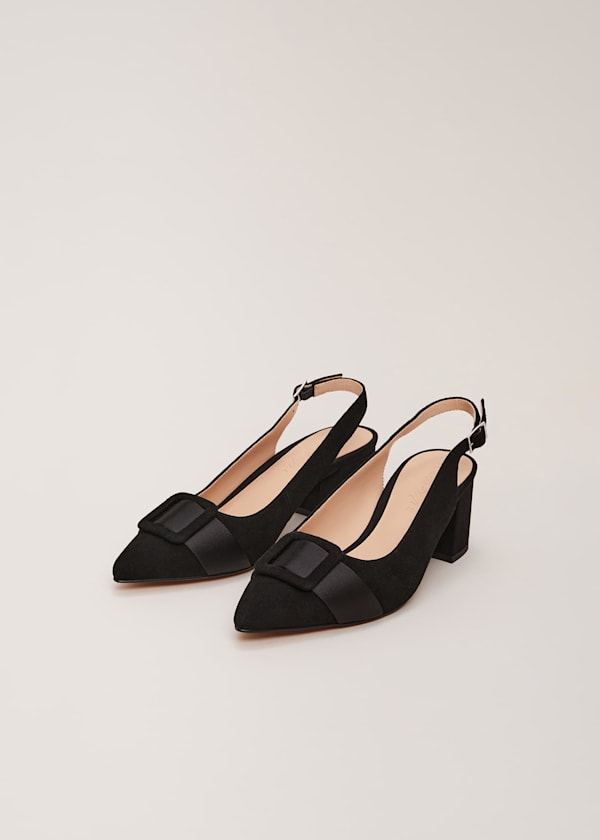 Suede Buckle Block Heel Shoe