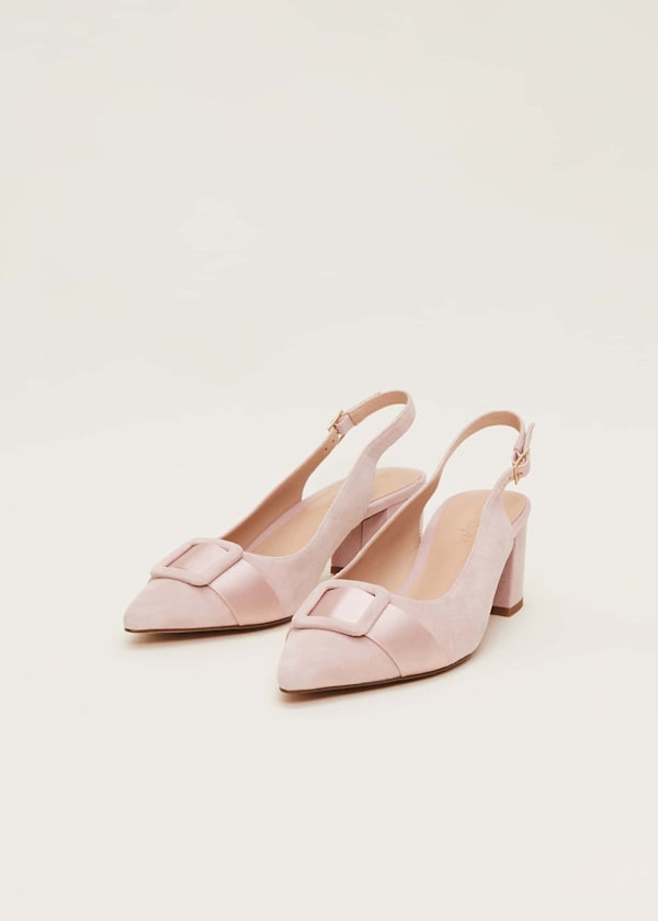Suede Buckle Block Heel Shoe