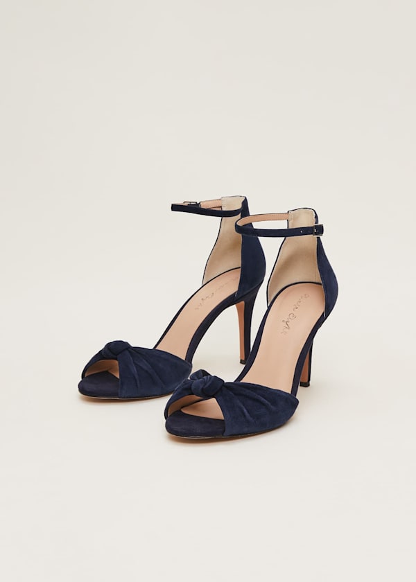 Navy Suede Open Toe Heels