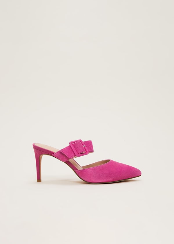 Suede Buckle Backless Heel