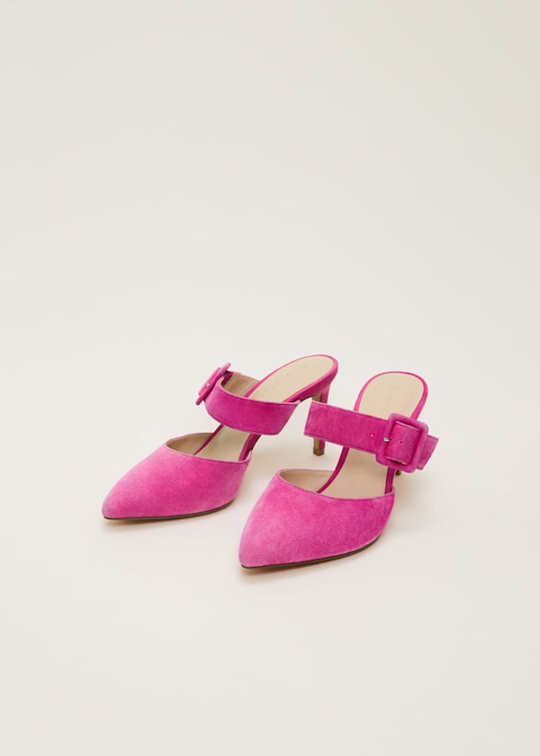 Suede Buckle Backless Heel
