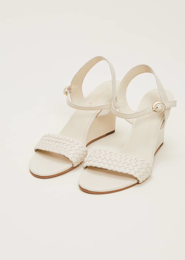 Leather Plait Strap Wedge Shoe