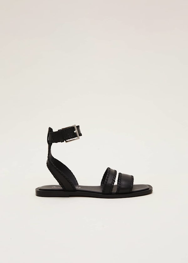 Black Leather Flat Sandals