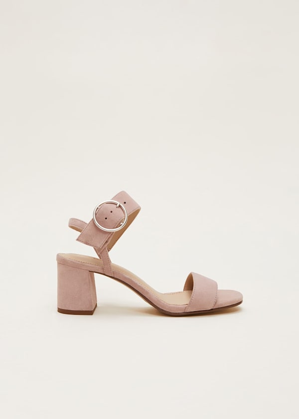 Suede Buckle Heeled Sandals