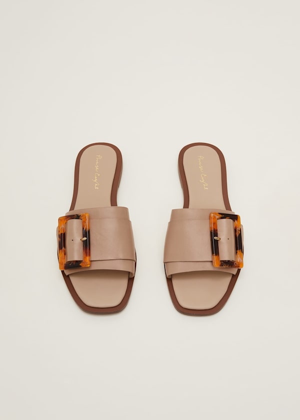 Leather Buckle Flat Sandals