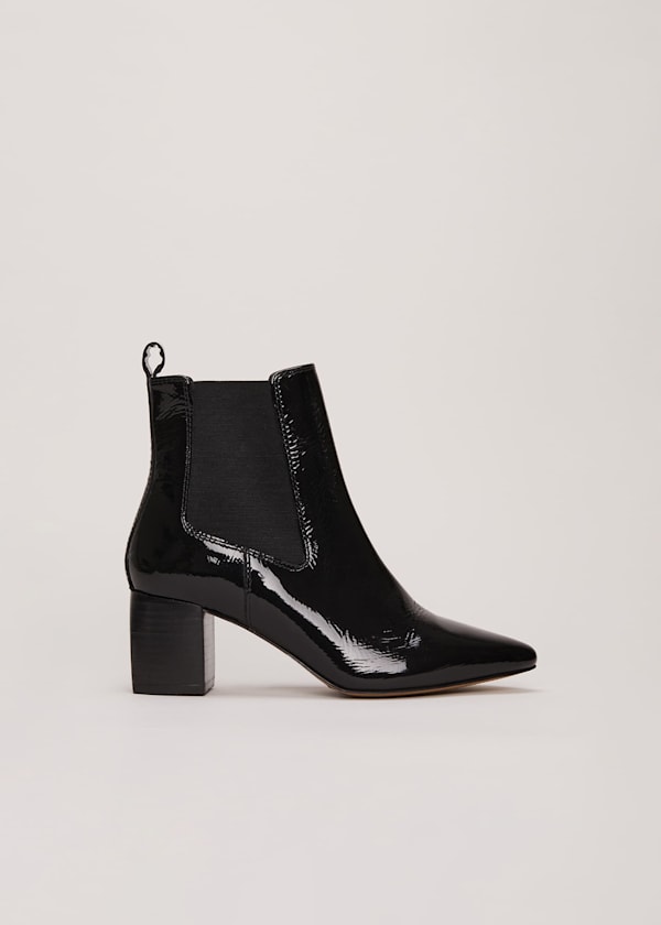 Black Leather Patent Ankle Boots