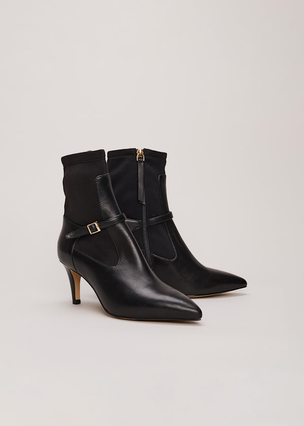 Leather Buckle Detail Sock Boots