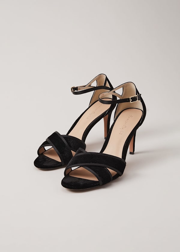 Black Velvet Open Toe Heels