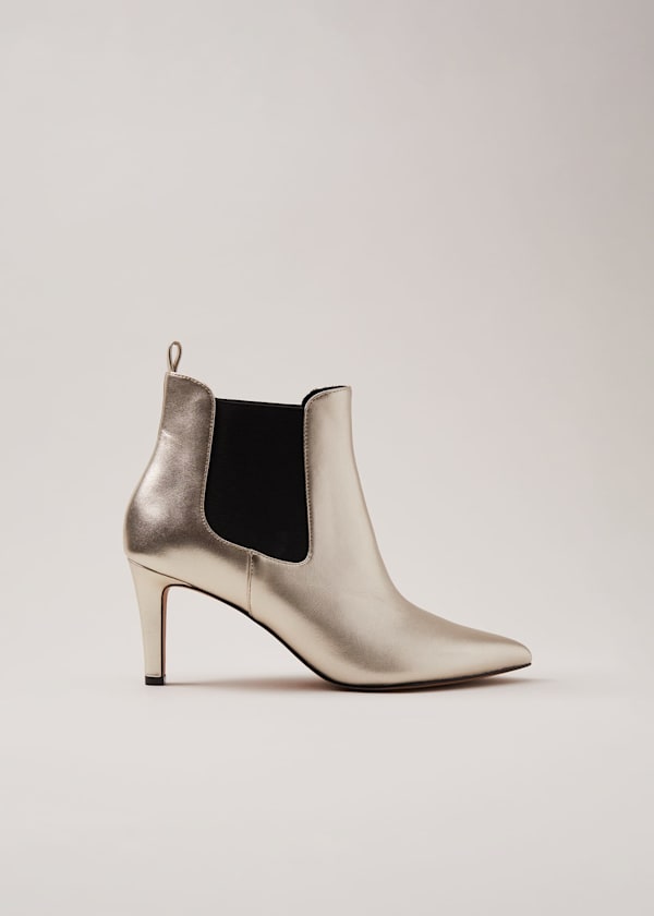 Leather Metallic Ankle Boots