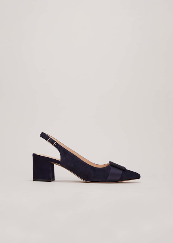 Blue Suede Slingback Heels