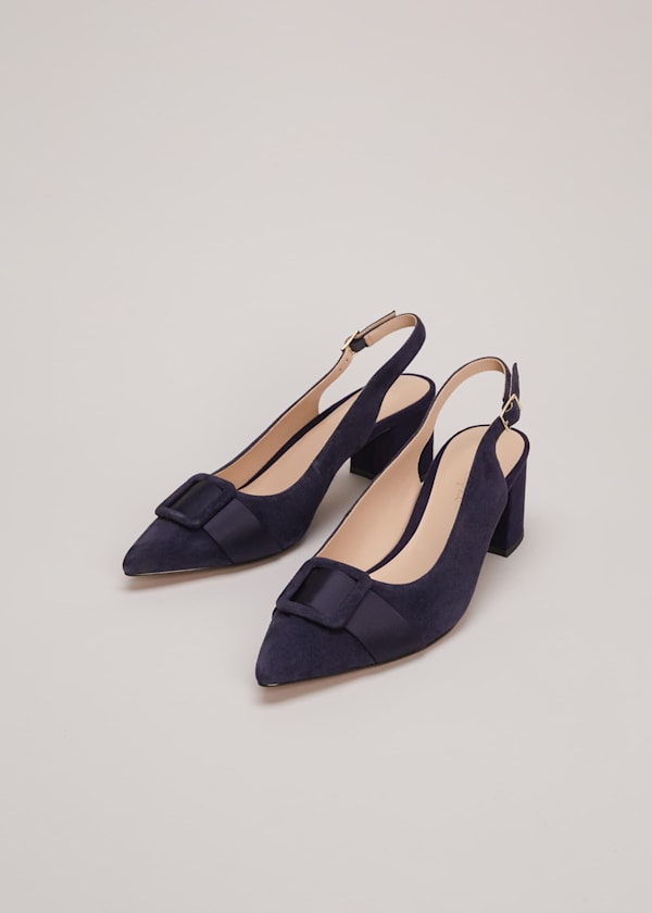 Blue Suede Slingback Heels