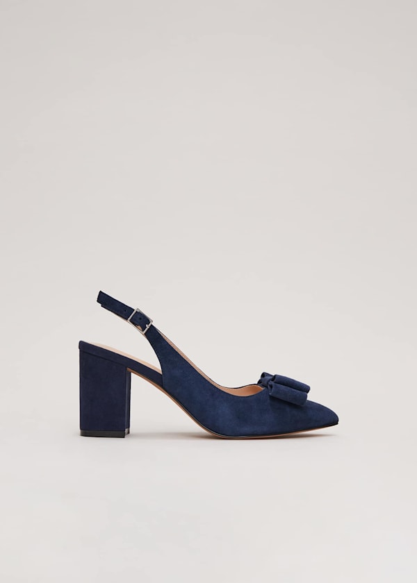 Bow Front Slingback Block Heel Shoes