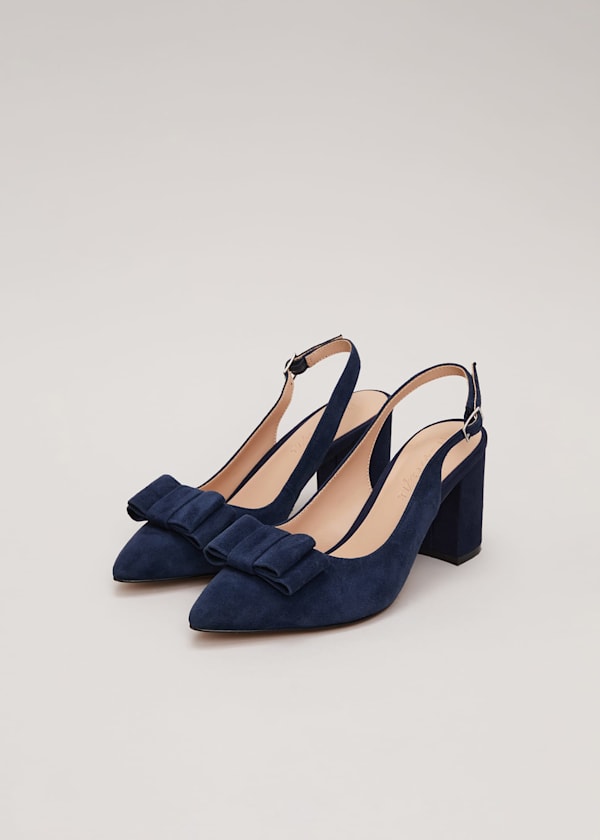 Bow Front Slingback Block Heel Shoes
