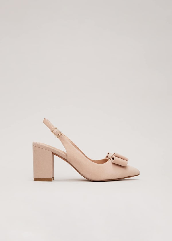 Bow Front Slingback Block Heel Shoes