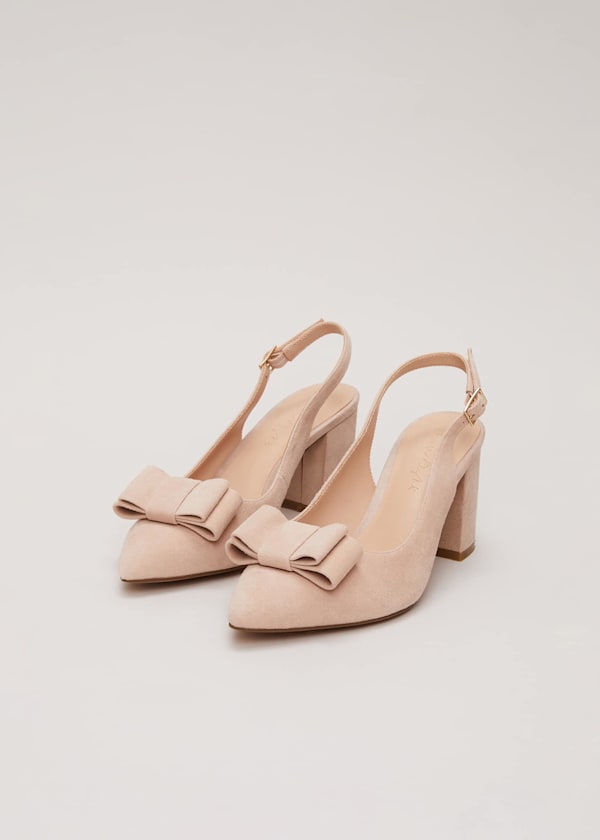 Bow Front Slingback Block Heel Shoes