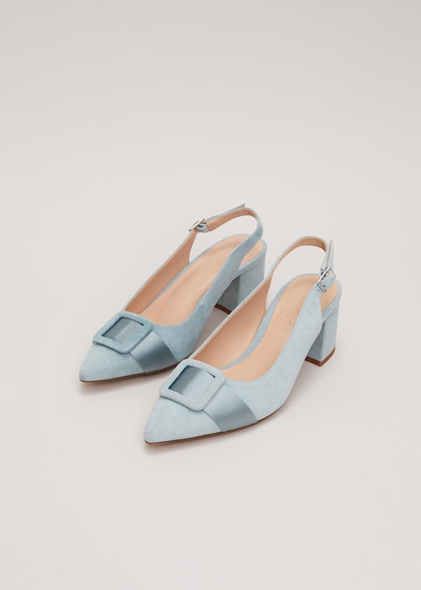 Suede Buckle Block Heel Shoe