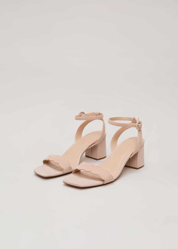 Suede Scallop Block Heel