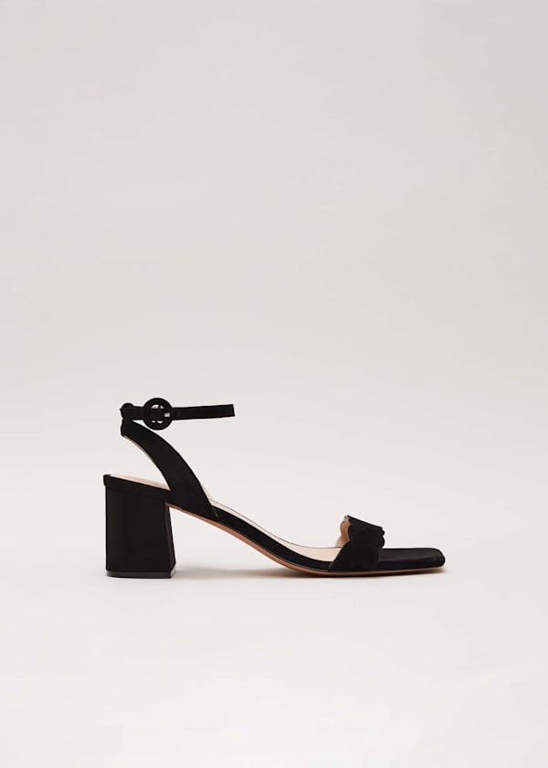 Suede Scallop Block Heel