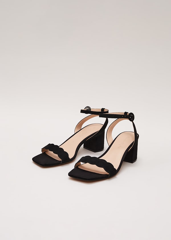 Suede Scallop Block Heel