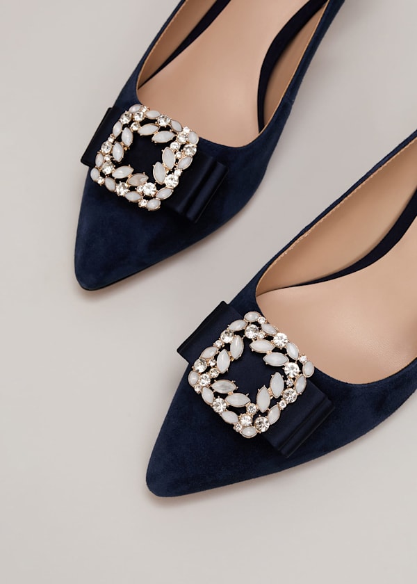Suede Embellished Kitten Heel
