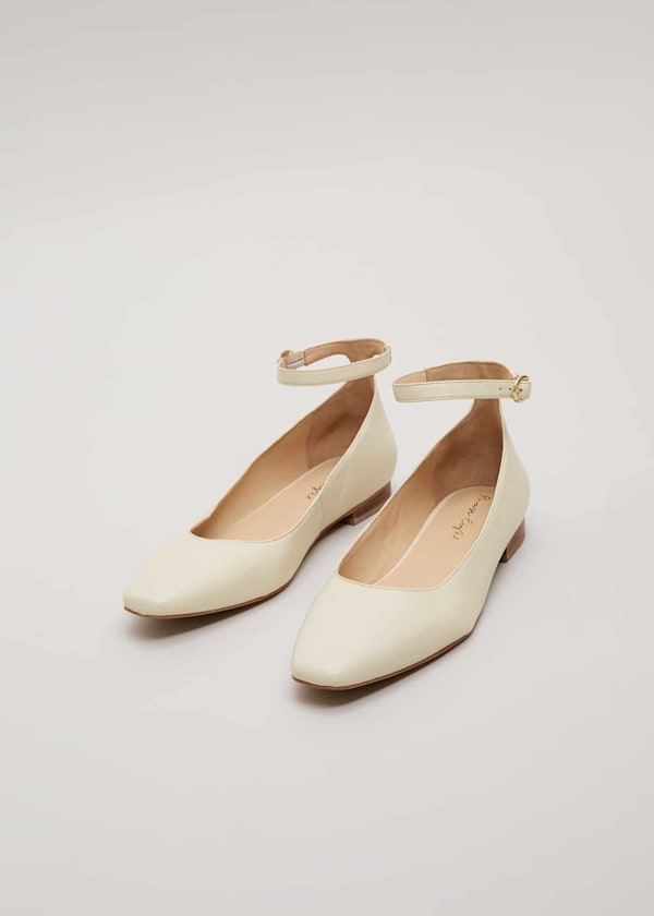 Leather Almond Toe Ankle Strap Ballerina