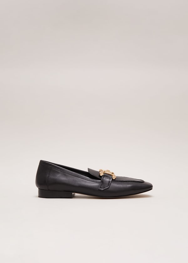 Black Leather Flat Loafers