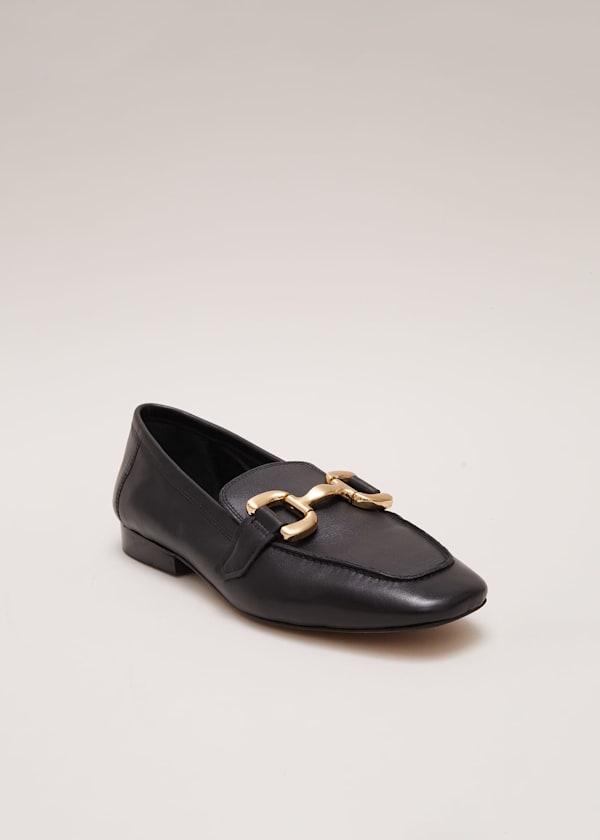 Black Leather Flat Loafers